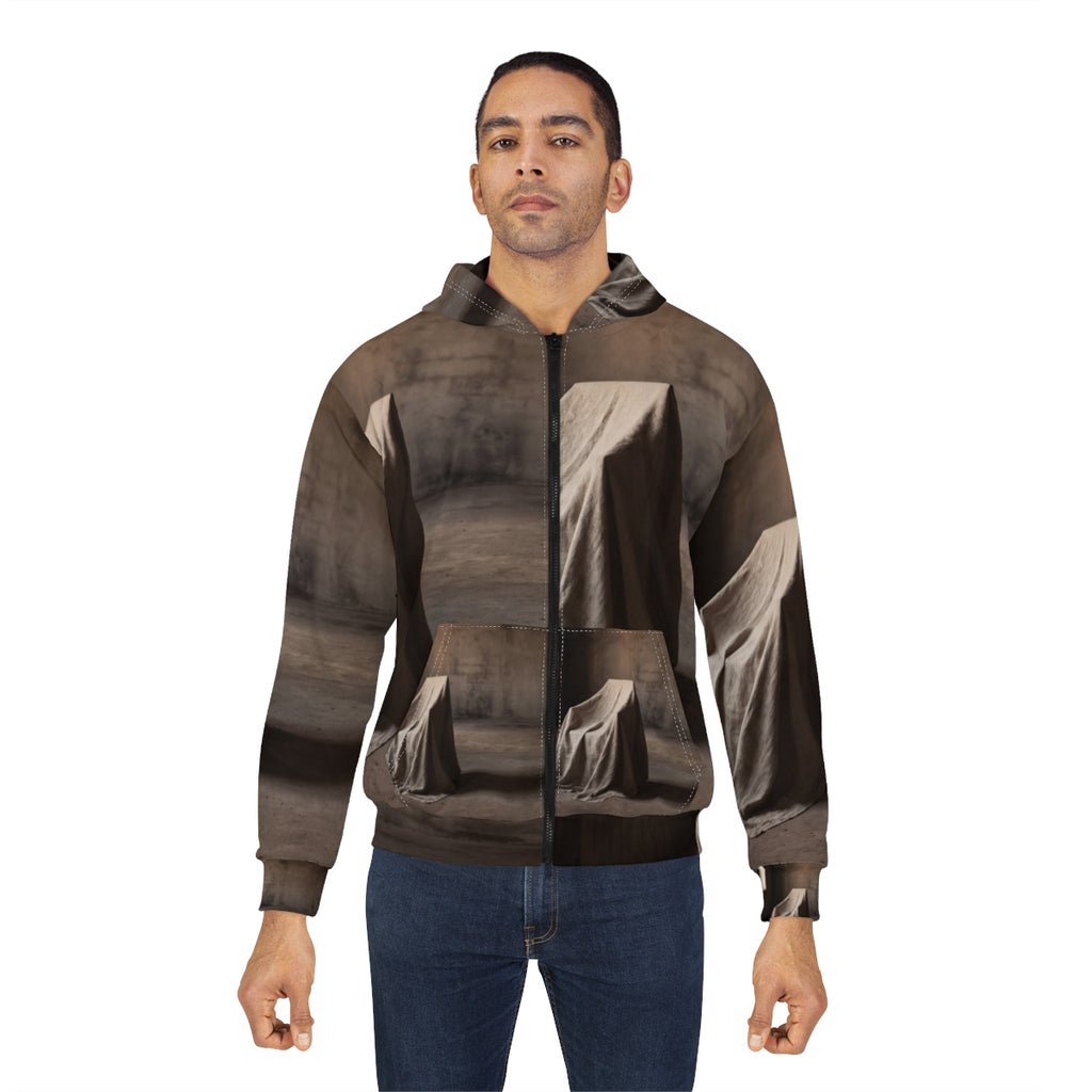 Men's Unisex Zip Hoodie - Silent Chamber Shadowed Chair Art...