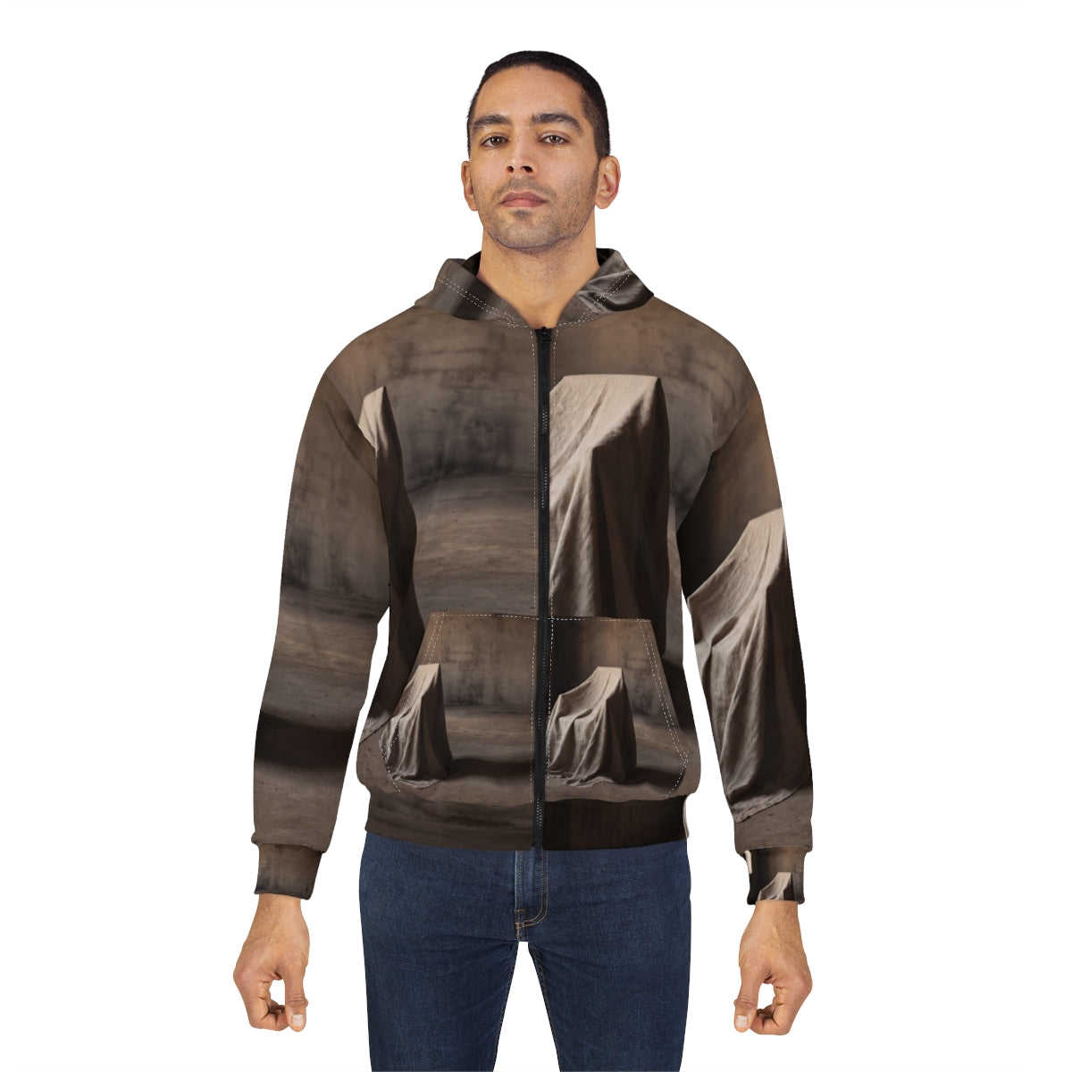 Men's Unisex Zip Hoodie - Silent Chamber Shadowed Chair Art...