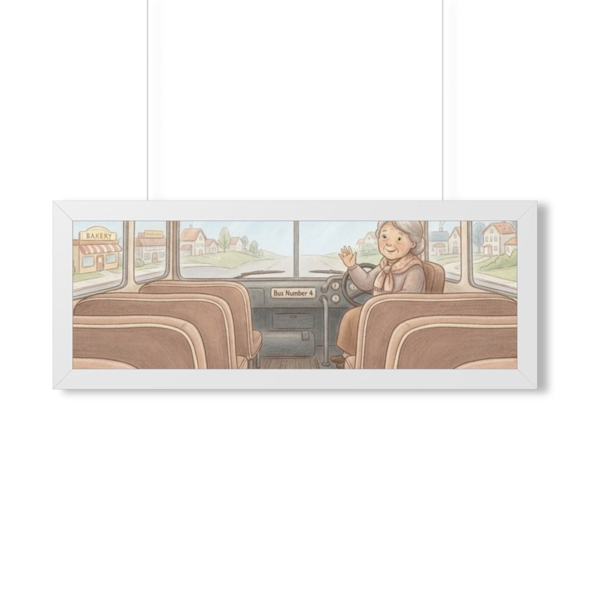 Framed Horizontal Poster - Storybook Bus Ride Whimsical Wall...