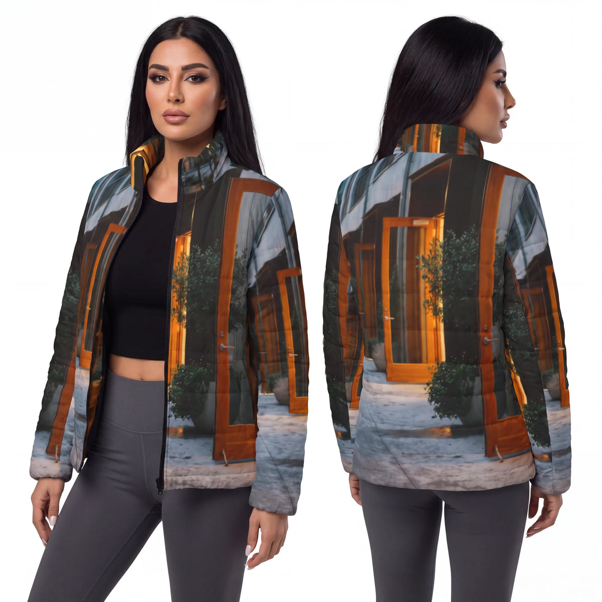 Women's Puffer Jacket - Twilight Walkway | Echovira Gallery