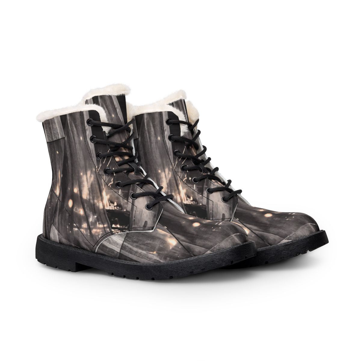 Men's Fur and Leather Boots Geometric Hearth Art