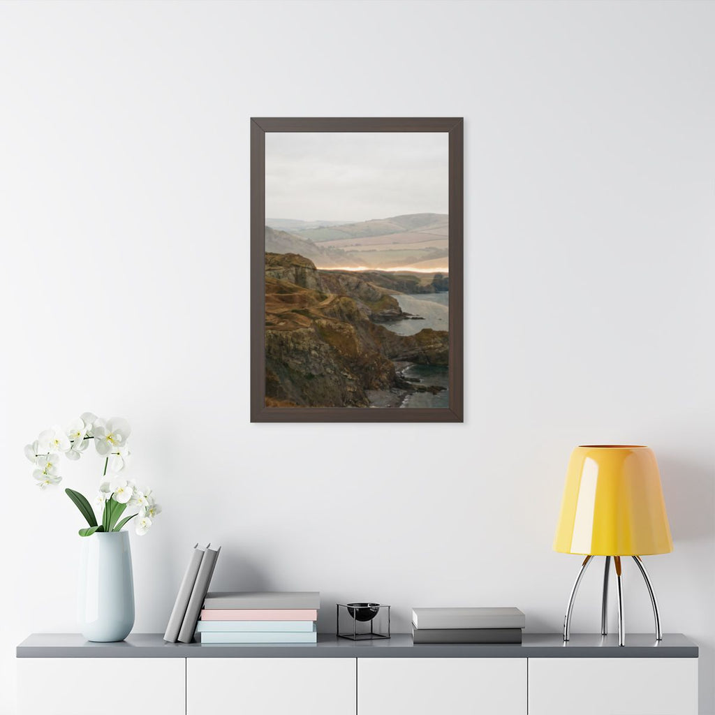 Framed Vertical Poster - Moody Coastal Cliffs Horizon Art —...