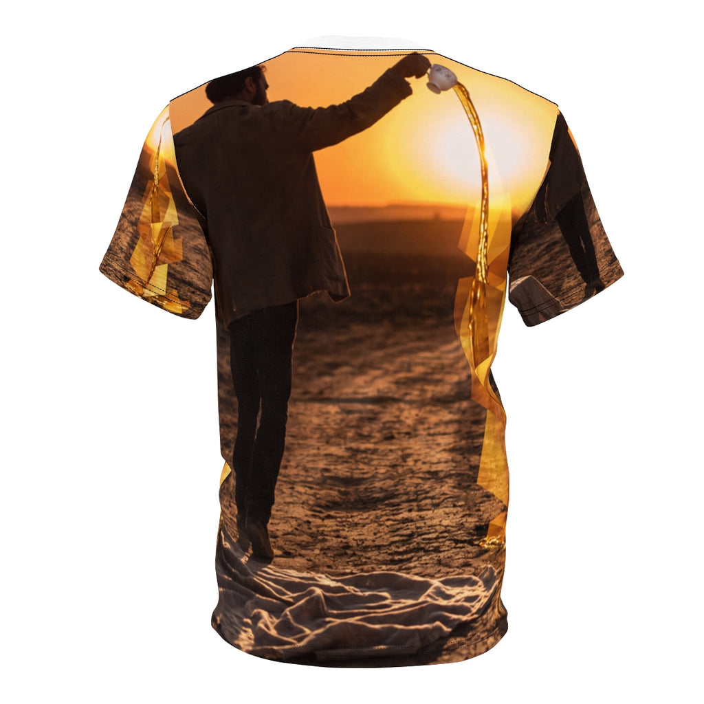 Surreal Geometric Tee with Sunset Landscape