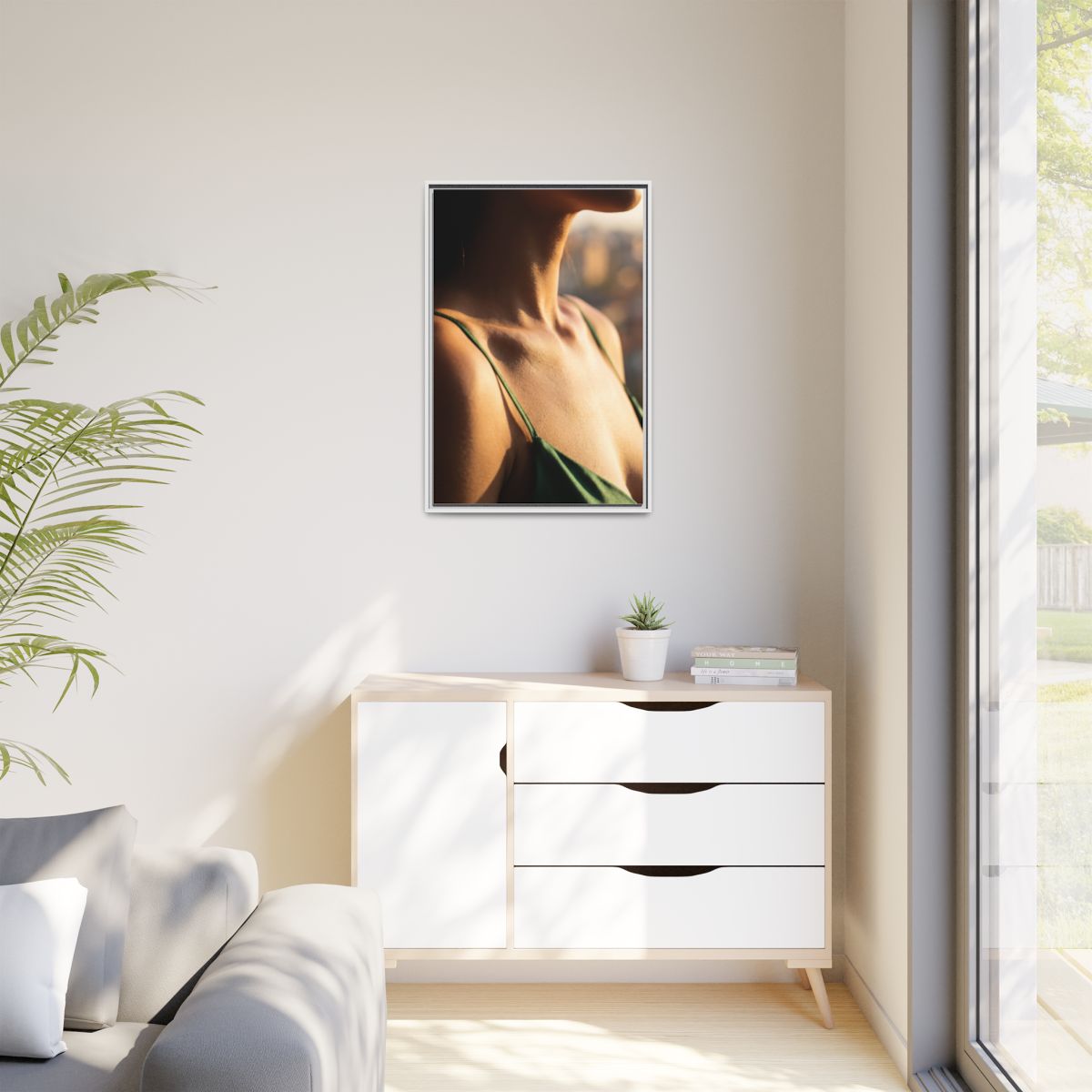 Golden Hour Matte Canvas - Framed Sunset Wall Art — White /...