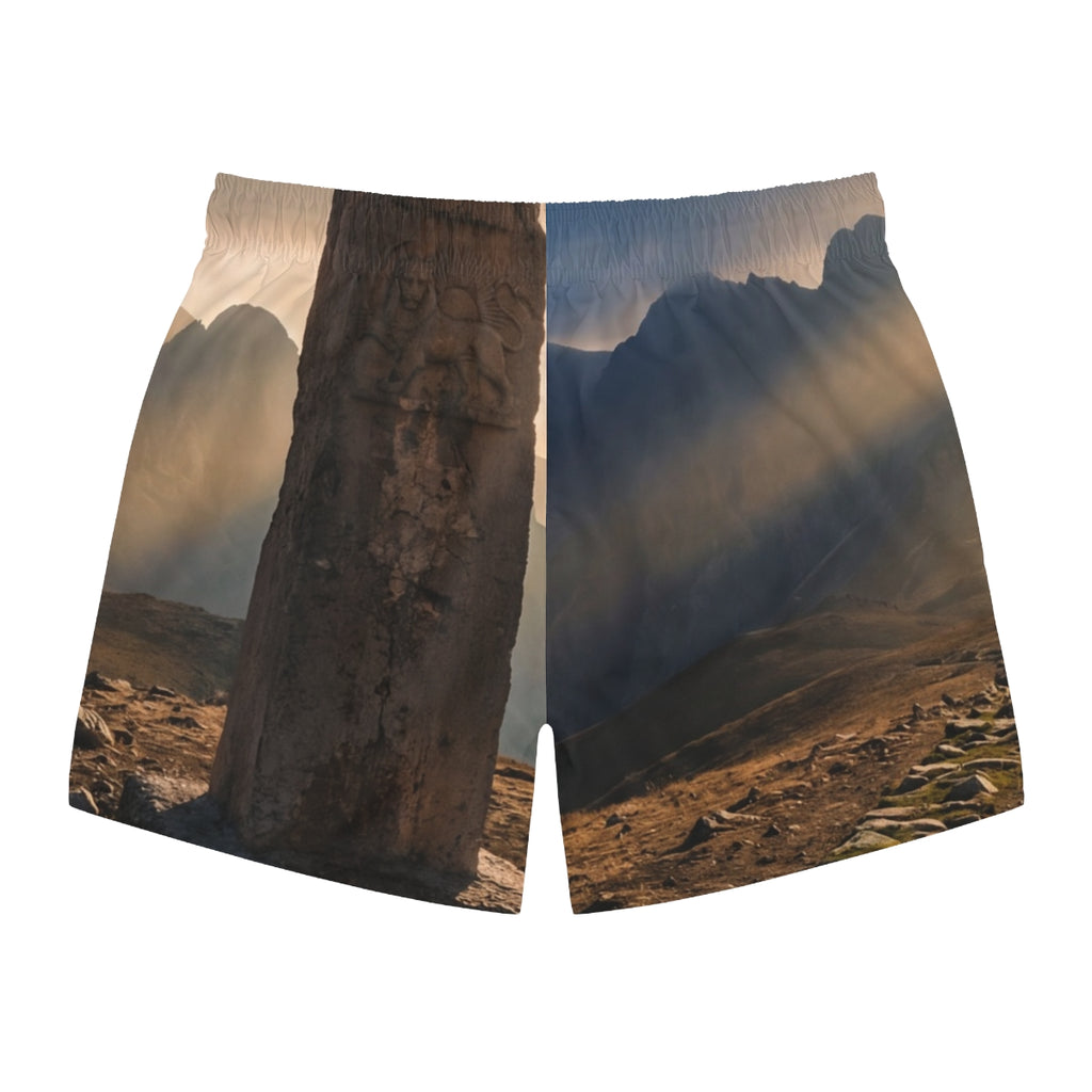 Swim Trunks - Mystic Monolith Ancient Persian Mountain Art |...