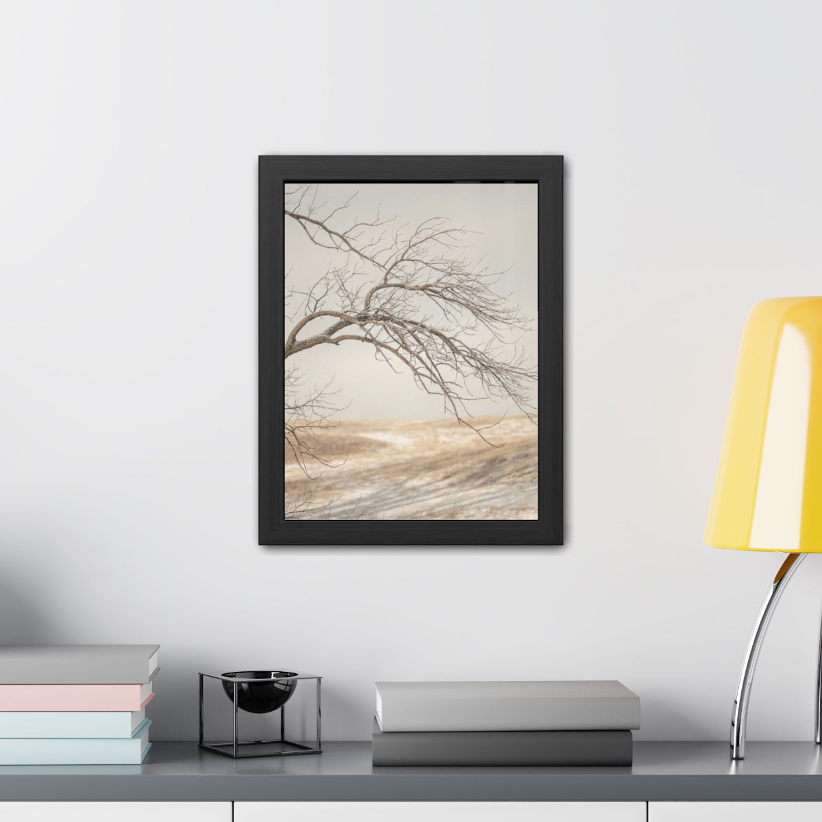 Framed Posters - Winter Branch Solitude Landscape — Portrait...