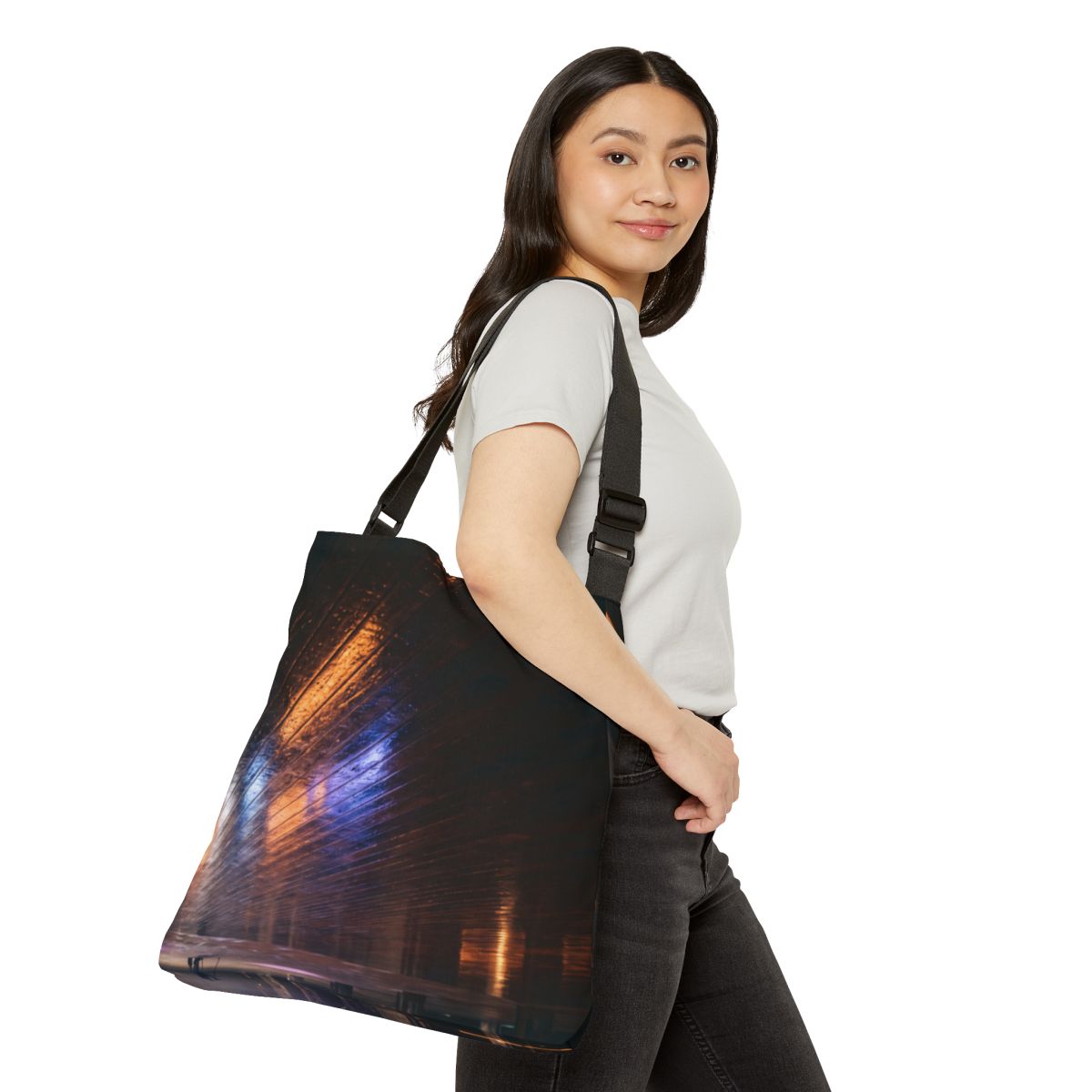 Adjustable Tote Bag - Neon Night Beats | Echovira Gallery