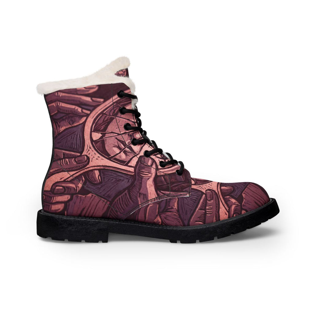 Men's Fur Leather Boots Shattered Mirror Art
