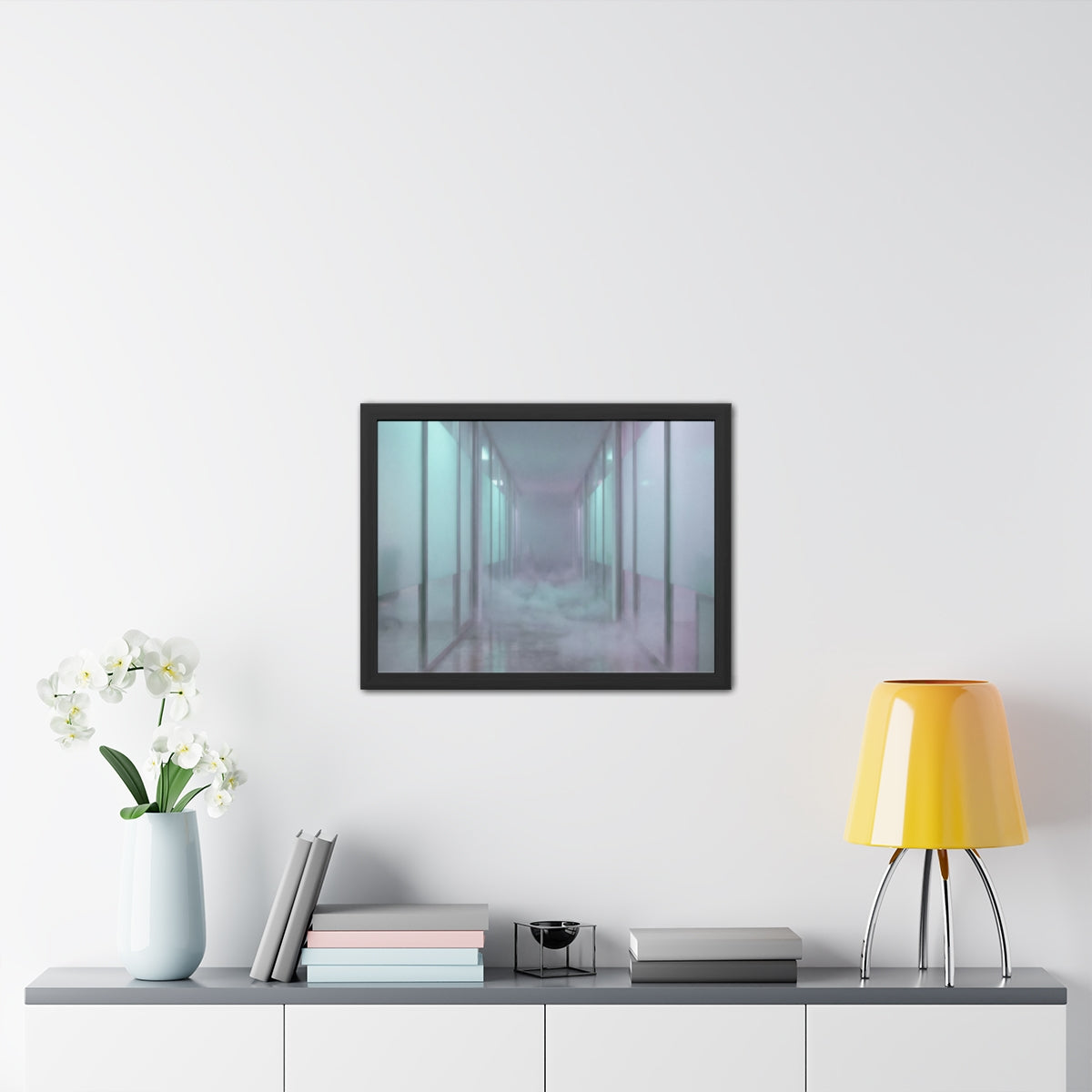 Framed Posters - Liminal Corridor Fog Art Print — Landscape...