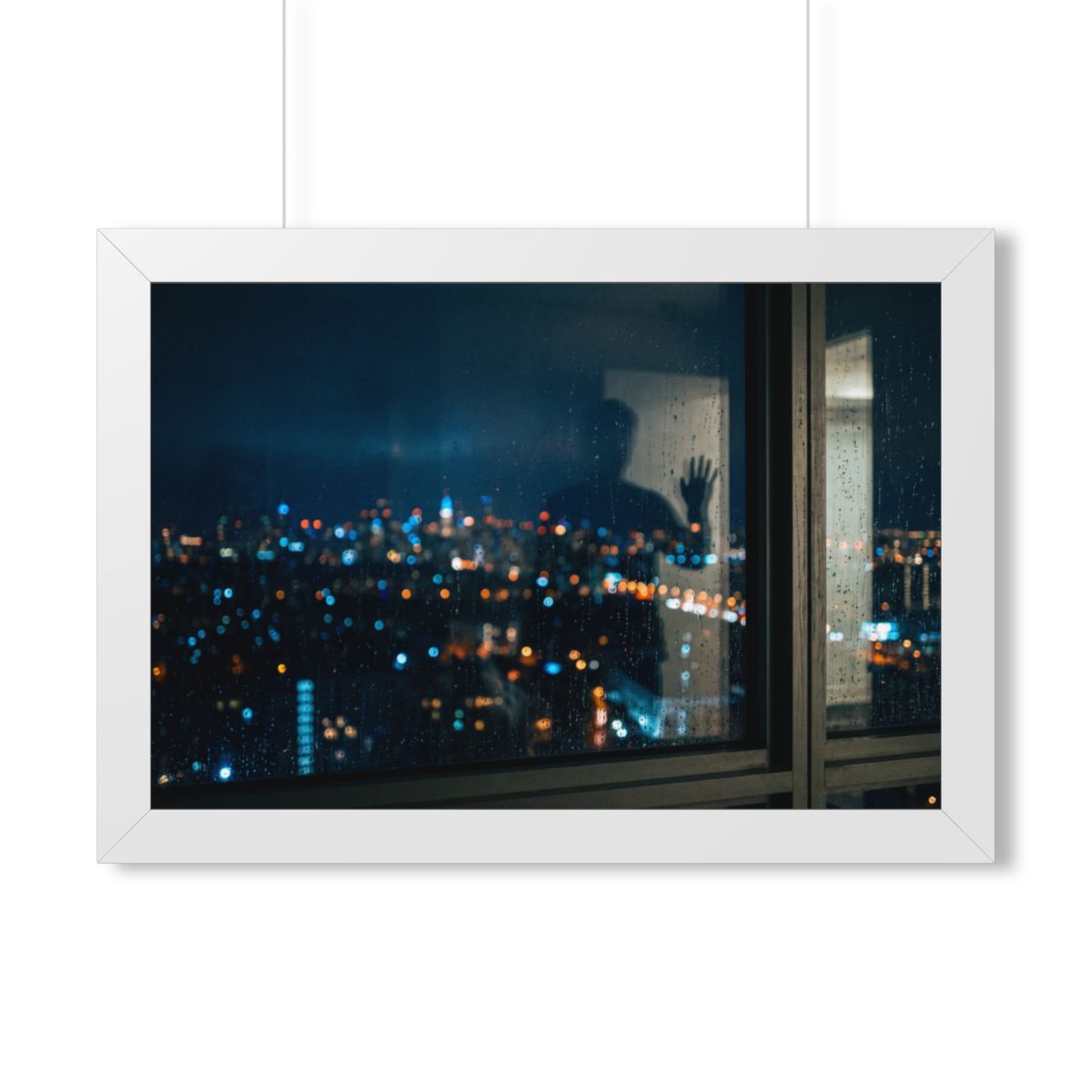Framed Horizontal Poster - Rainy City Solitude — White... |...