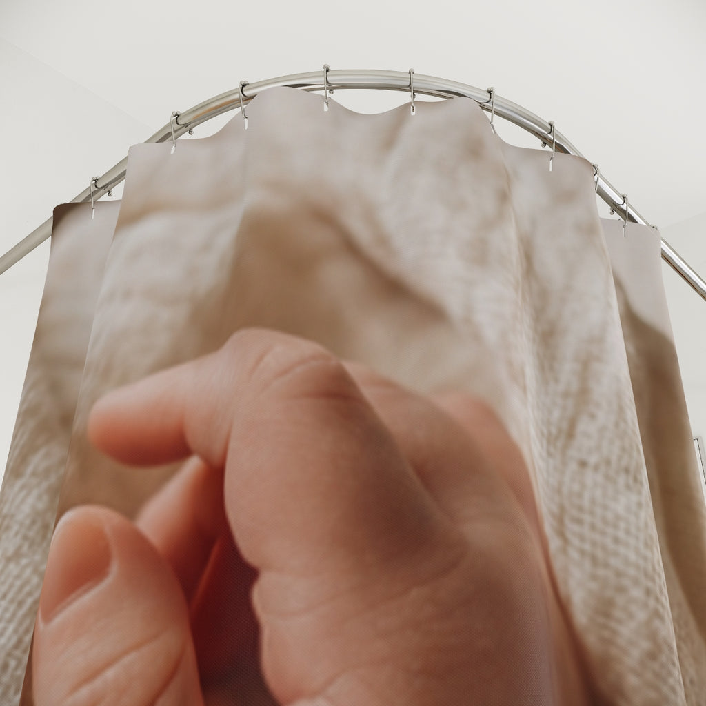 Shower Curtains - Tender Newborn Hand in Soft Muslin Blanket...