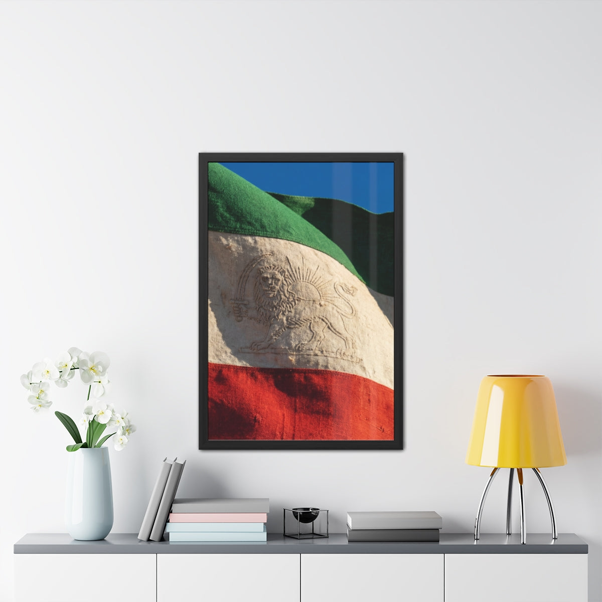 Framed Posters - Vintage Persian Lion and Sun Heritage Flag...
