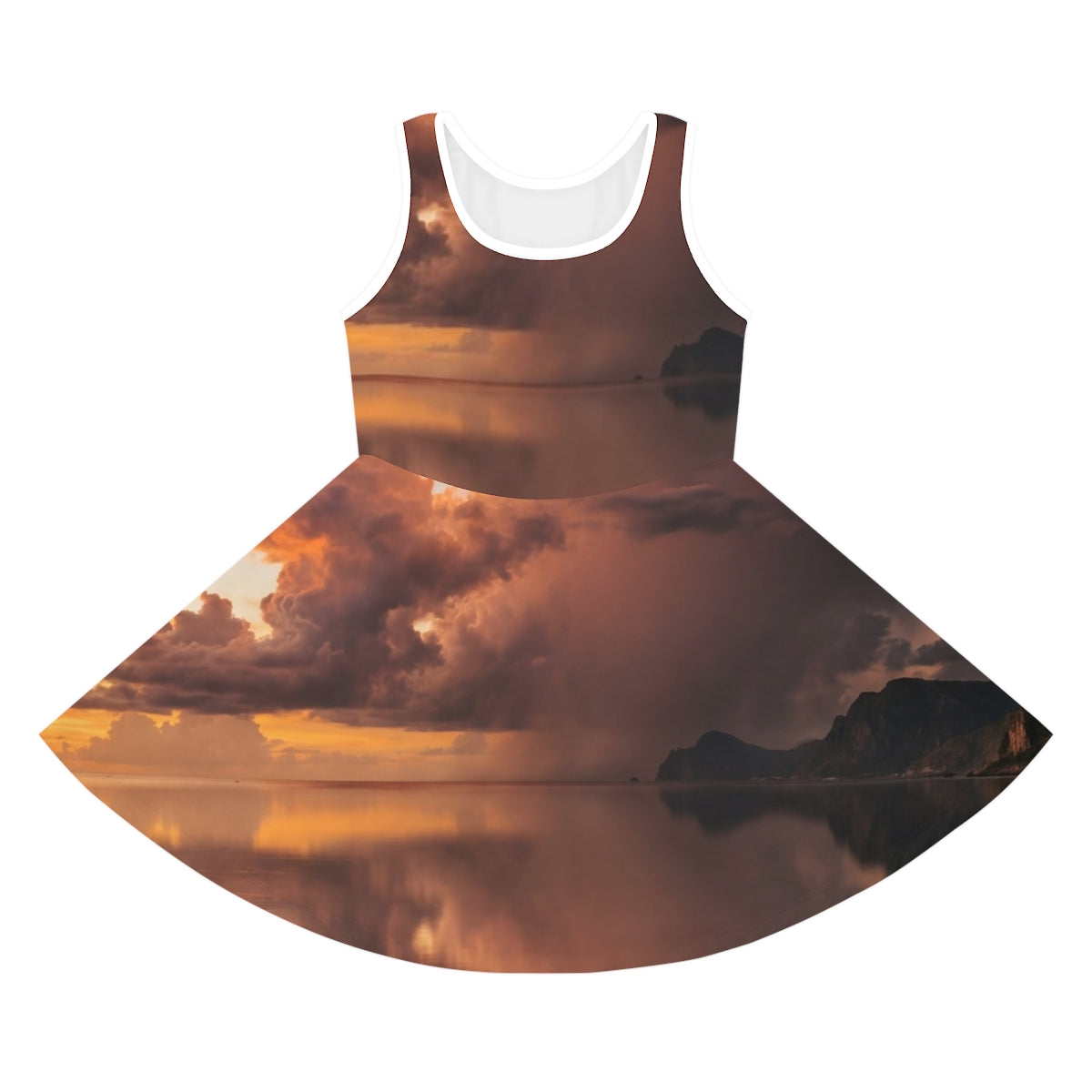 Girls' Sleeveless Sundress with Sunset Boat Art