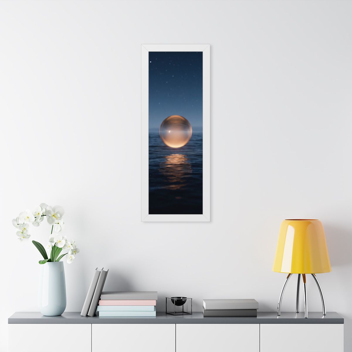 Framed Vertical Poster - Glowing Ocean Horizon — White... |...