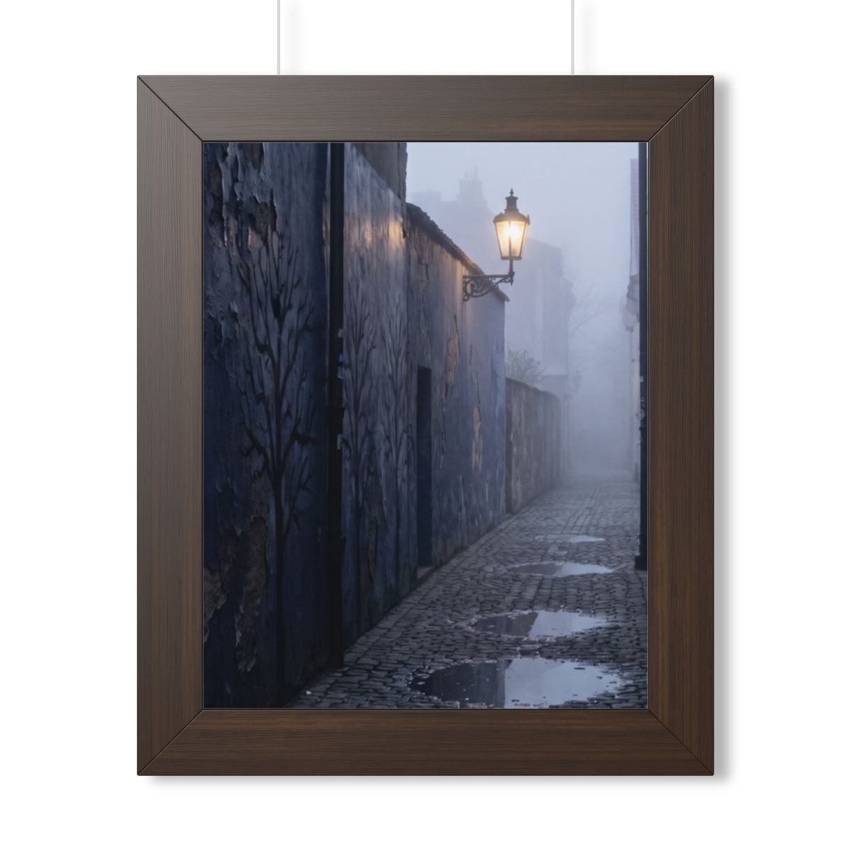 Framed Vertical Poster - Cobblestone in Mist — Walnut... |...