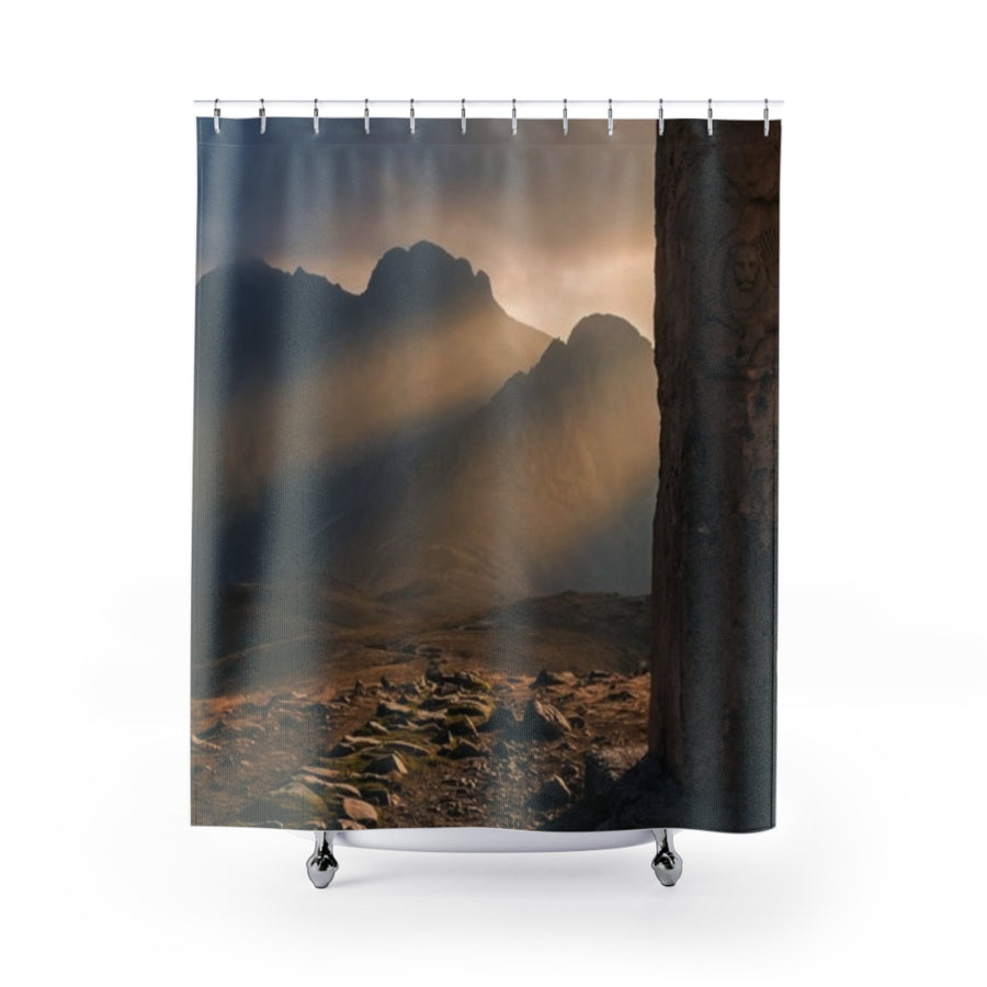 Shower Curtains - Mystic Monolith Ancient Persian Mountain Art
