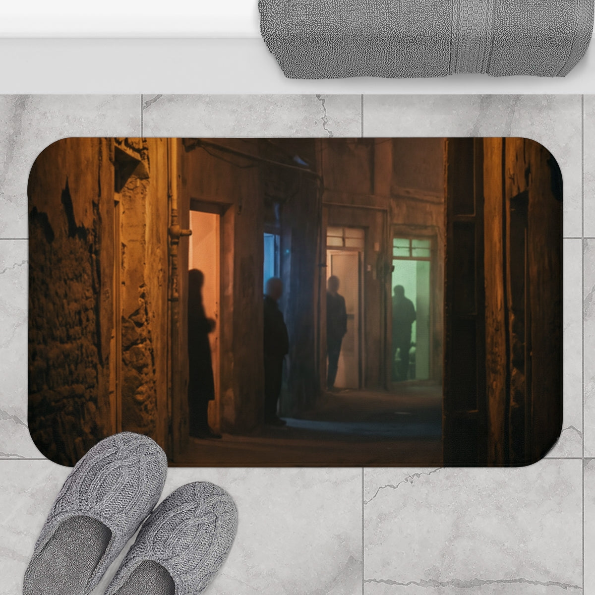 Bath Mat - Shadows of the City Shower Mat | Echovira Gallery