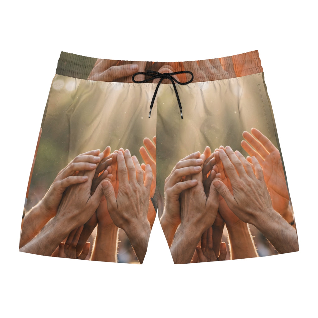 Men's Mid-Length Swim Shorts - Golden Rays of Unity Wall Art...