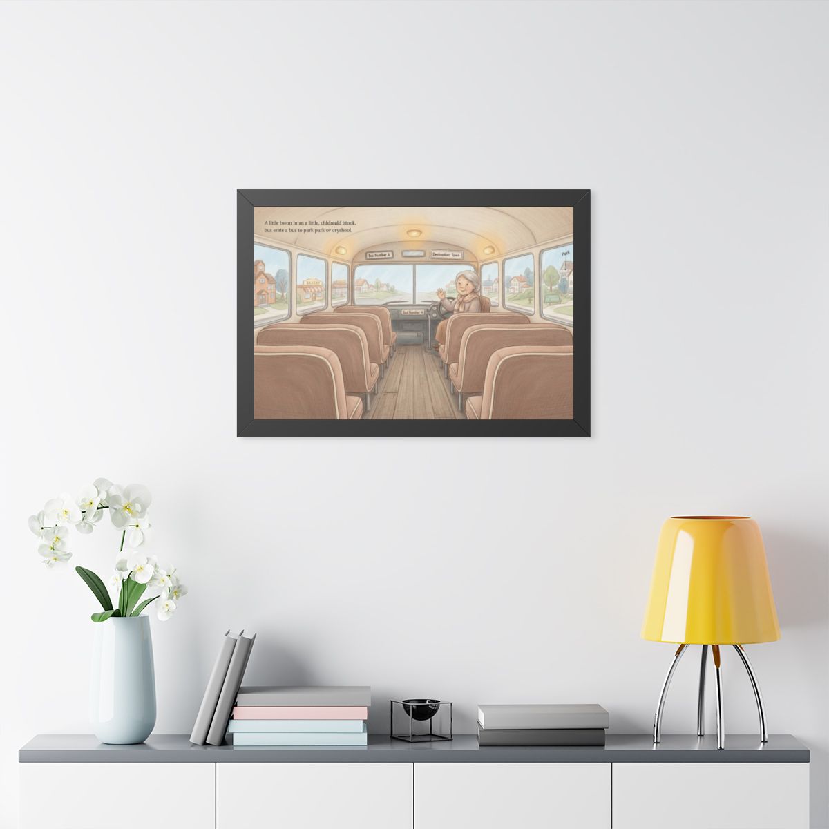 Framed Horizontal Poster - Storybook Bus Ride Whimsical Wall...