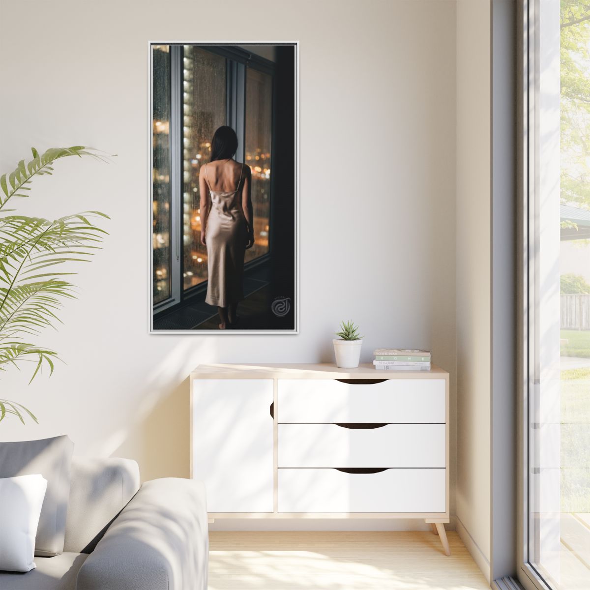 Matte Canvas, Framed - Rainy City lights Glow — White /... |...