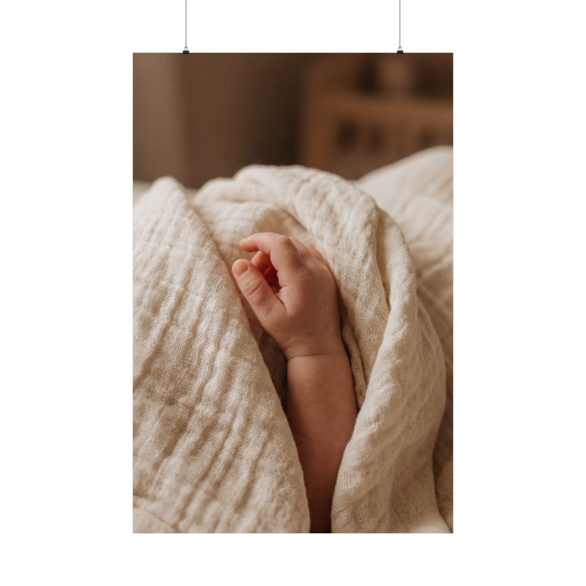 Matte Vertical Posters - Tender Newborn Hand in Soft Muslin...