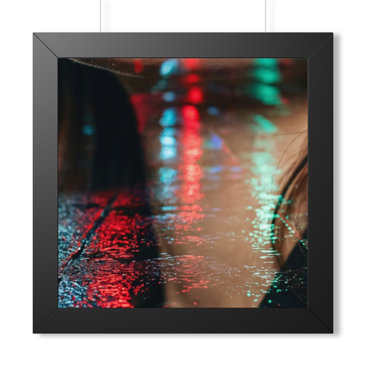 Framed Horizontal Poster - Neon Dreams Rain Portrait — Black...