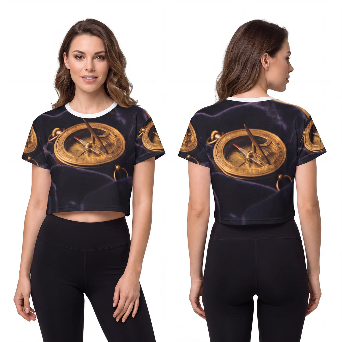 Vintage Brass Sundial Compass Crop Tee