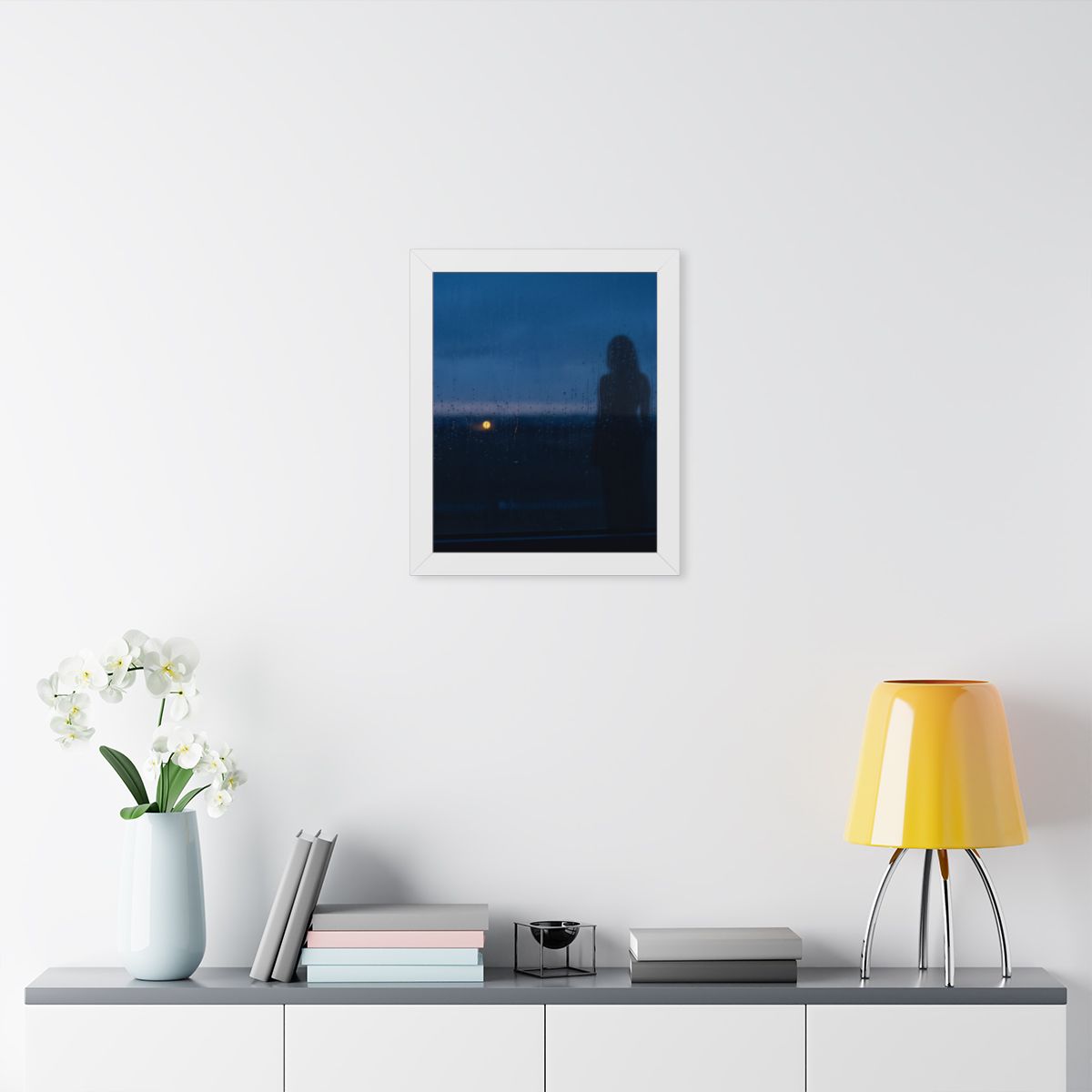 Framed Vertical Poster - Rainy Dusk Silhouette — White... |...