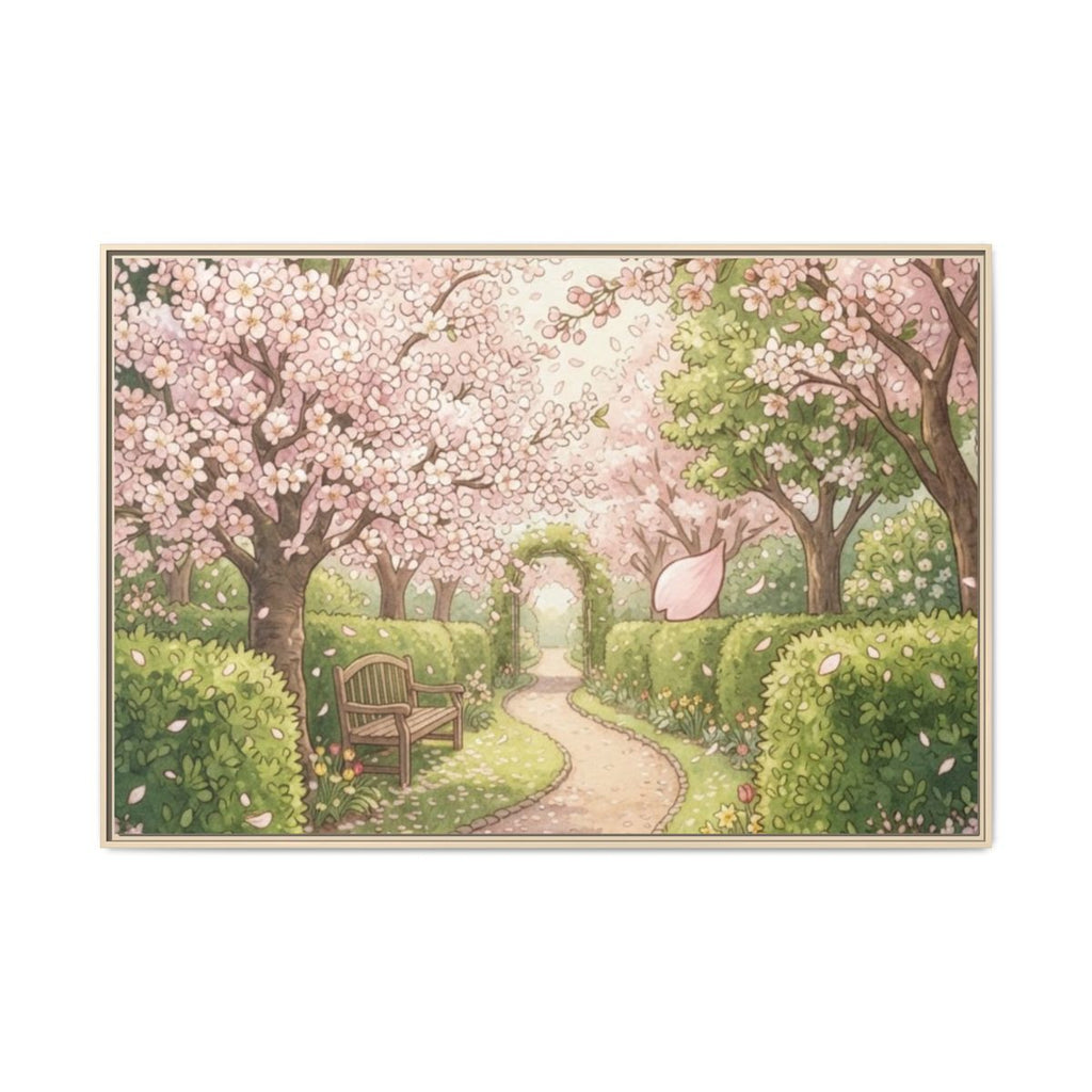 Matte Canvas Framed - Spring Blossom Pathway — Natural /......