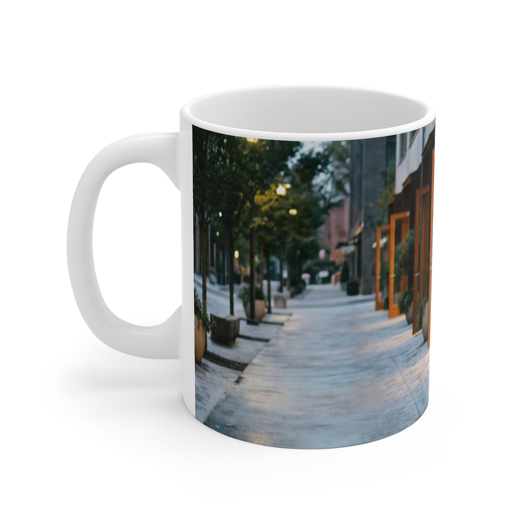 11oz White Mug - Twilight Promenade Glow | Echovira Gallery