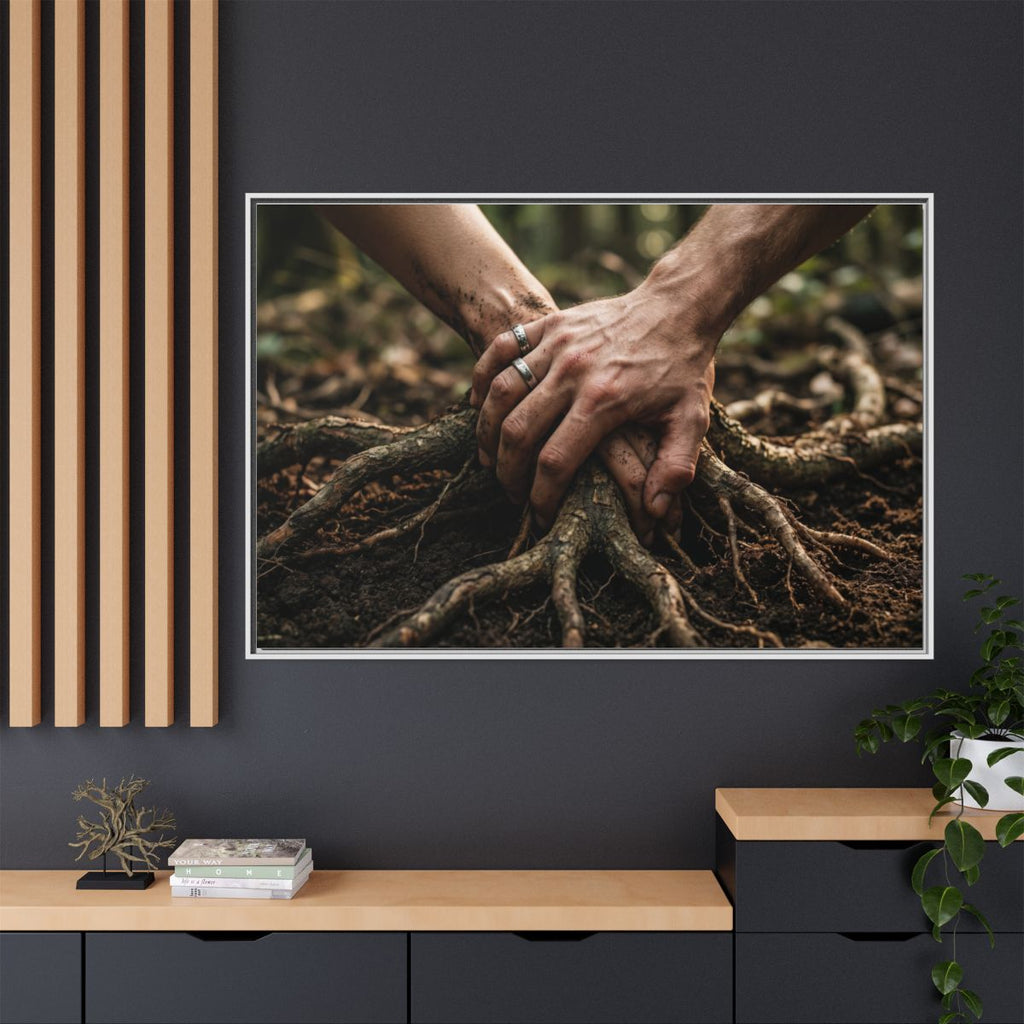 Framed Forest Roots Canvas Art with White Frame