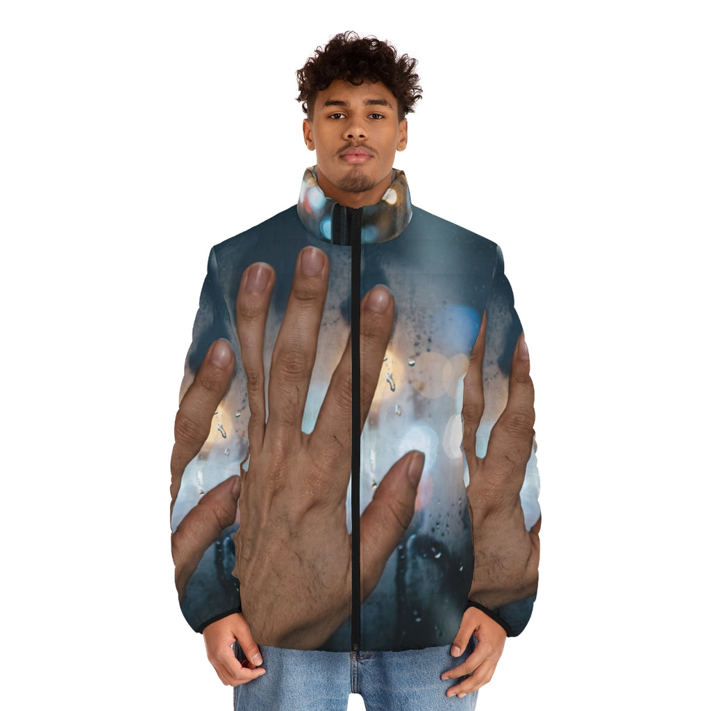 Men's Puffer Jacket Rainy Nocturnal City Art