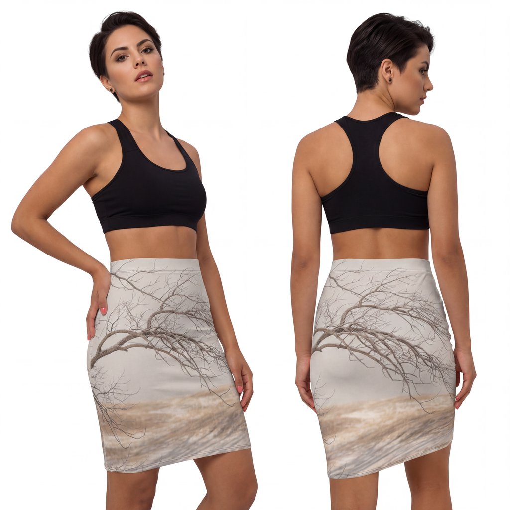 Women's Mid-Waist Pencil Skirt - Winter Branch Solitude... |...