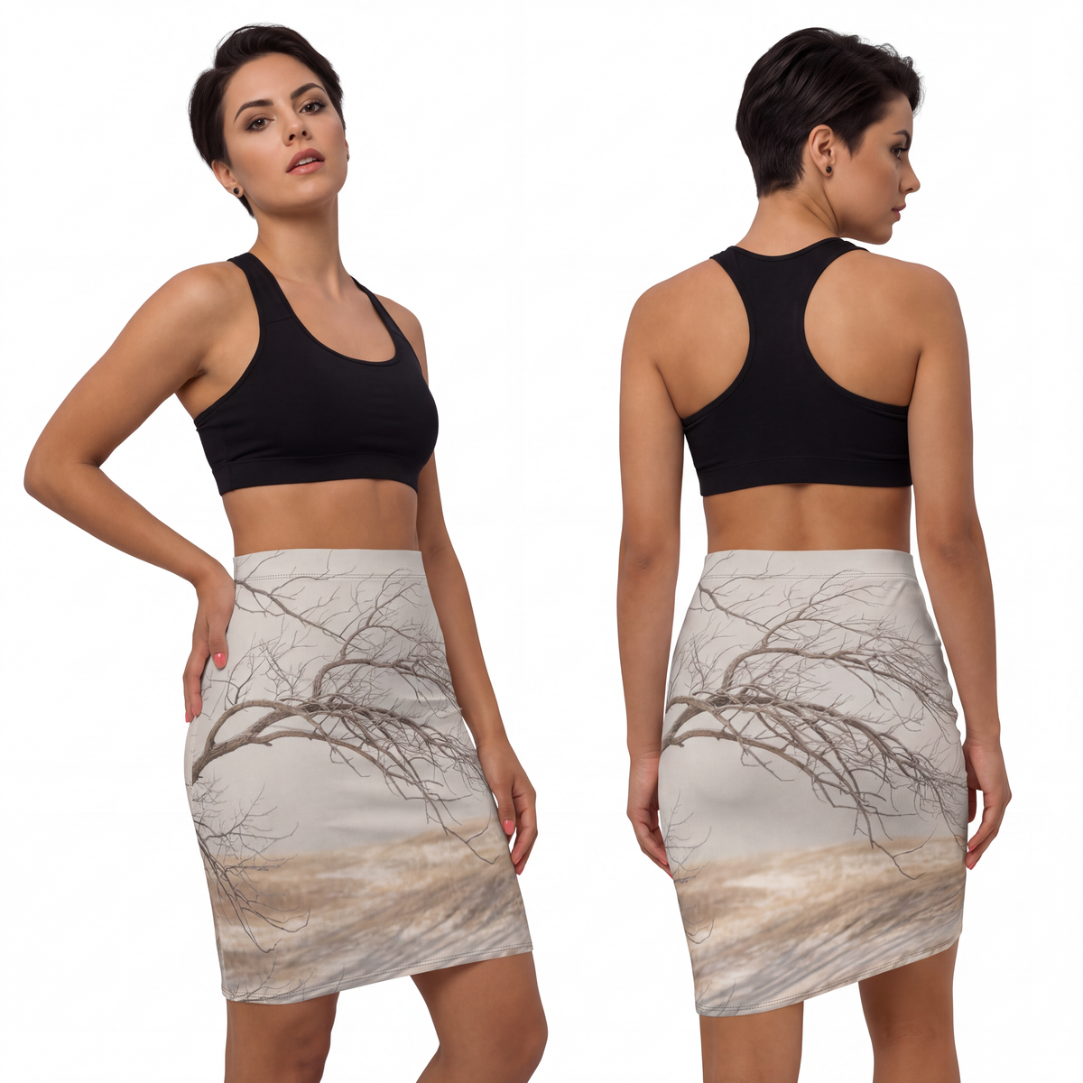 Women's Mid-Waist Pencil Skirt - Winter Branch Solitude... |...