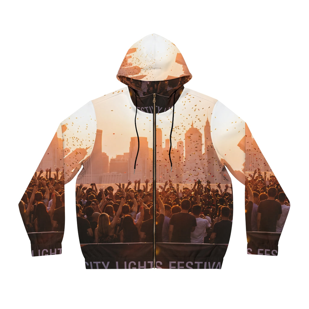 Men's Full-Zip Hoodie - City Lights | Echovira Gallery