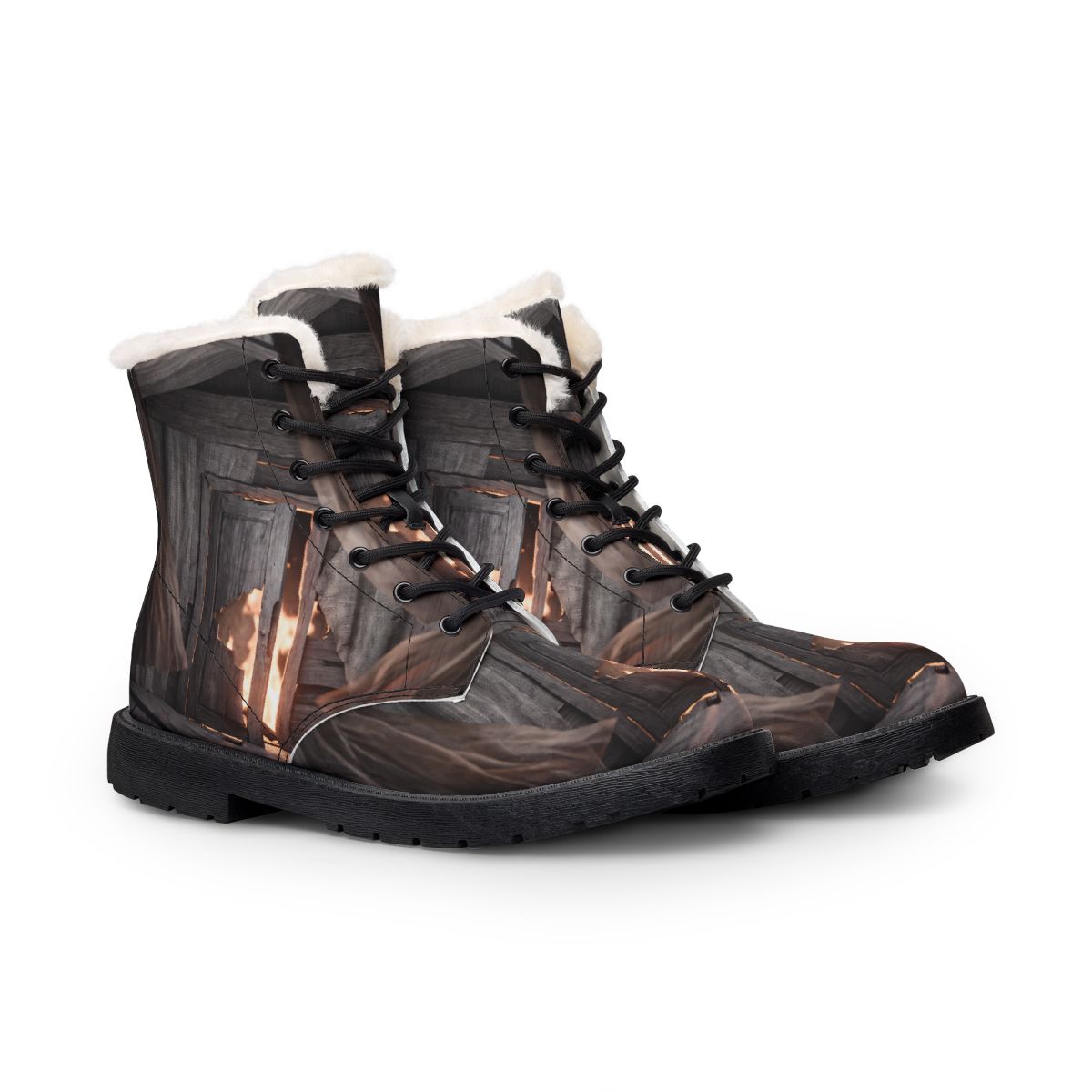 Men's Fur Leather Boots with Ember Wall Art