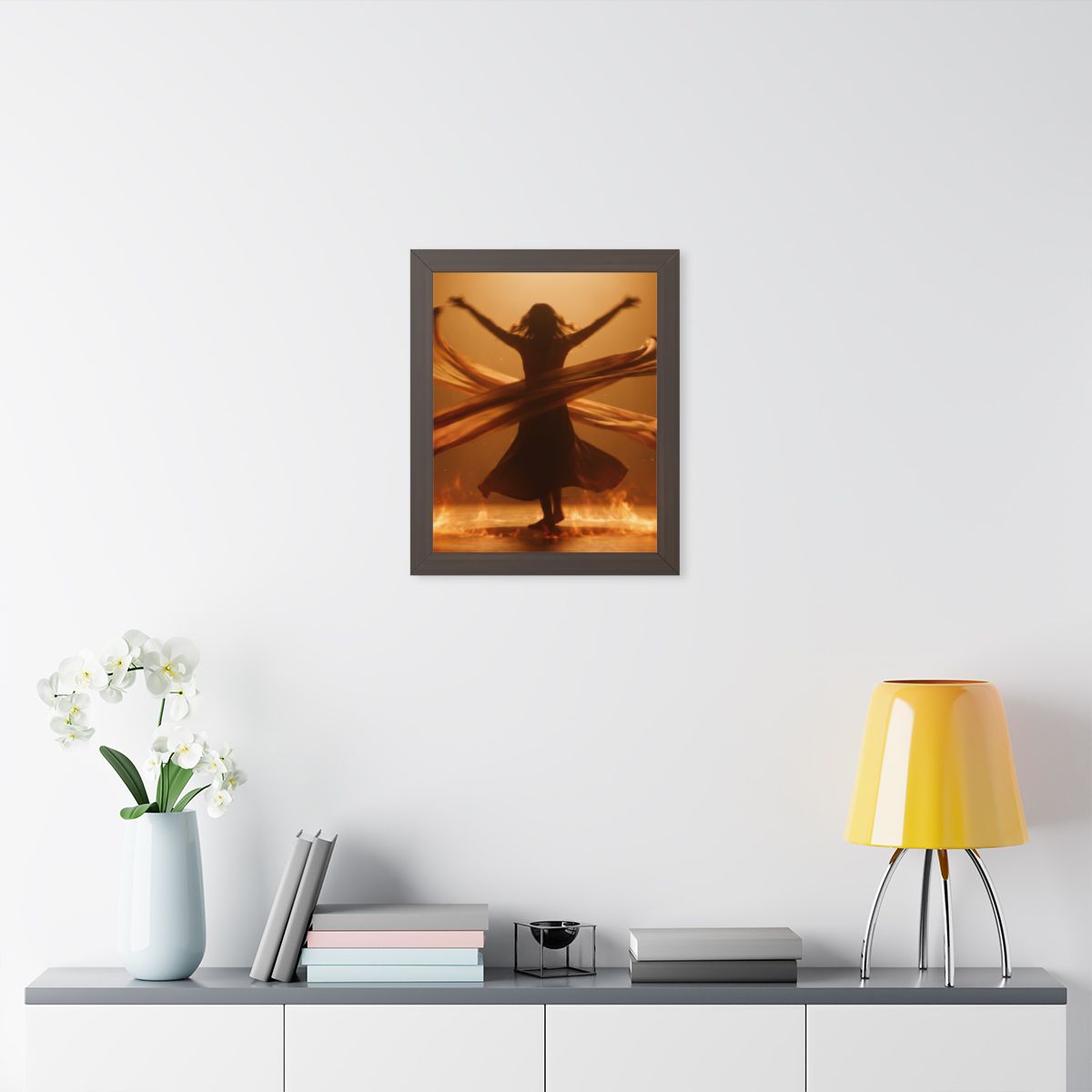Framed Vertical Poster - Fire Dance Ascent — Walnut (11×14...