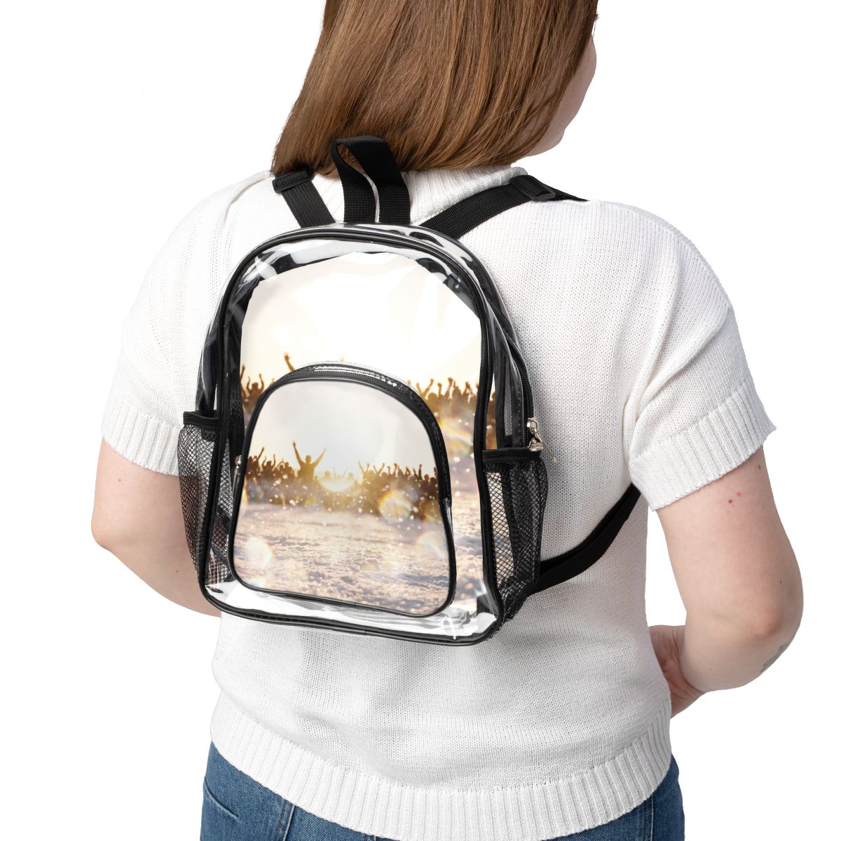 Clear Stadium Backpack with Golden Hour Crowd Art