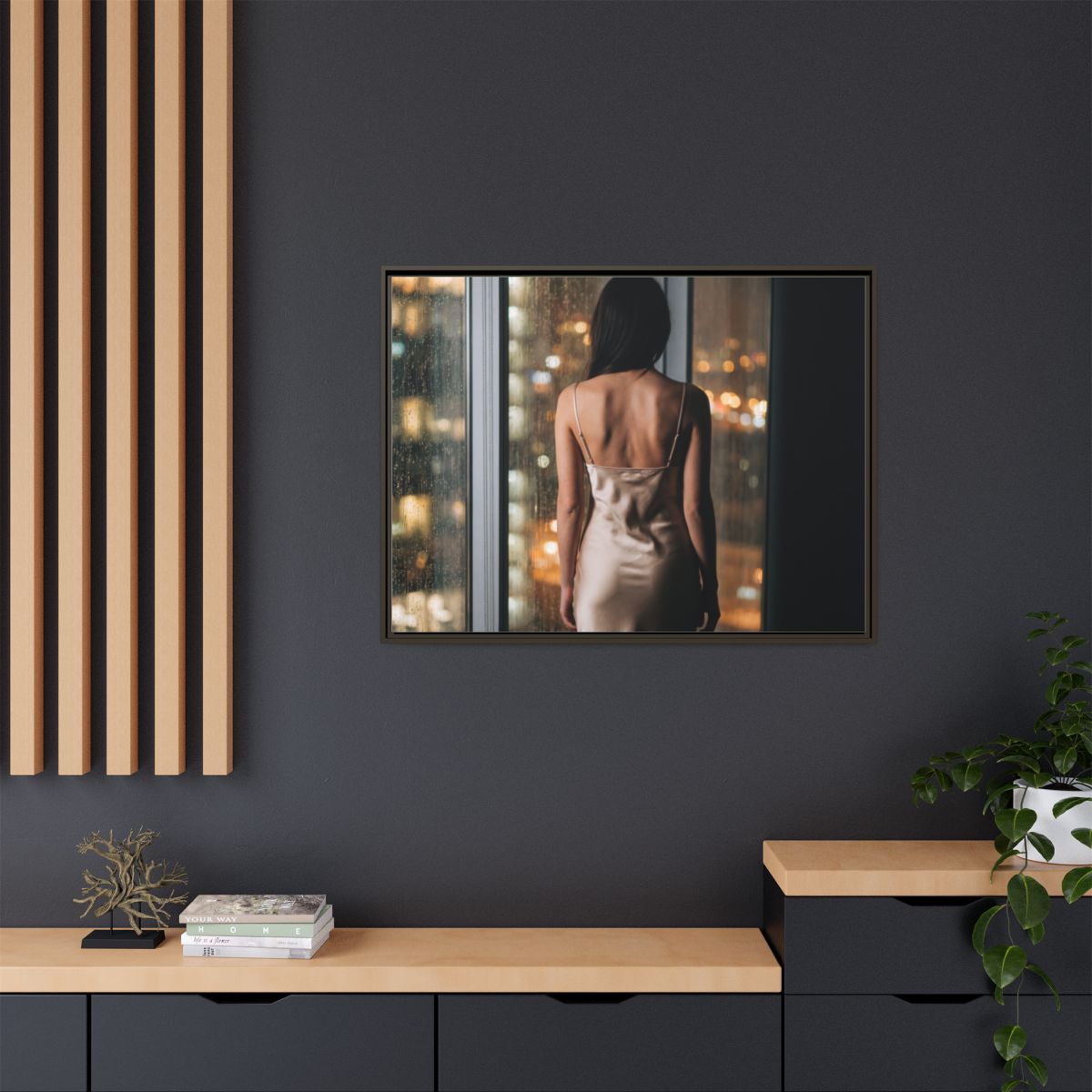 Framed Canvas - Midnight Rain Masterpiece — Espresso / 1.25"