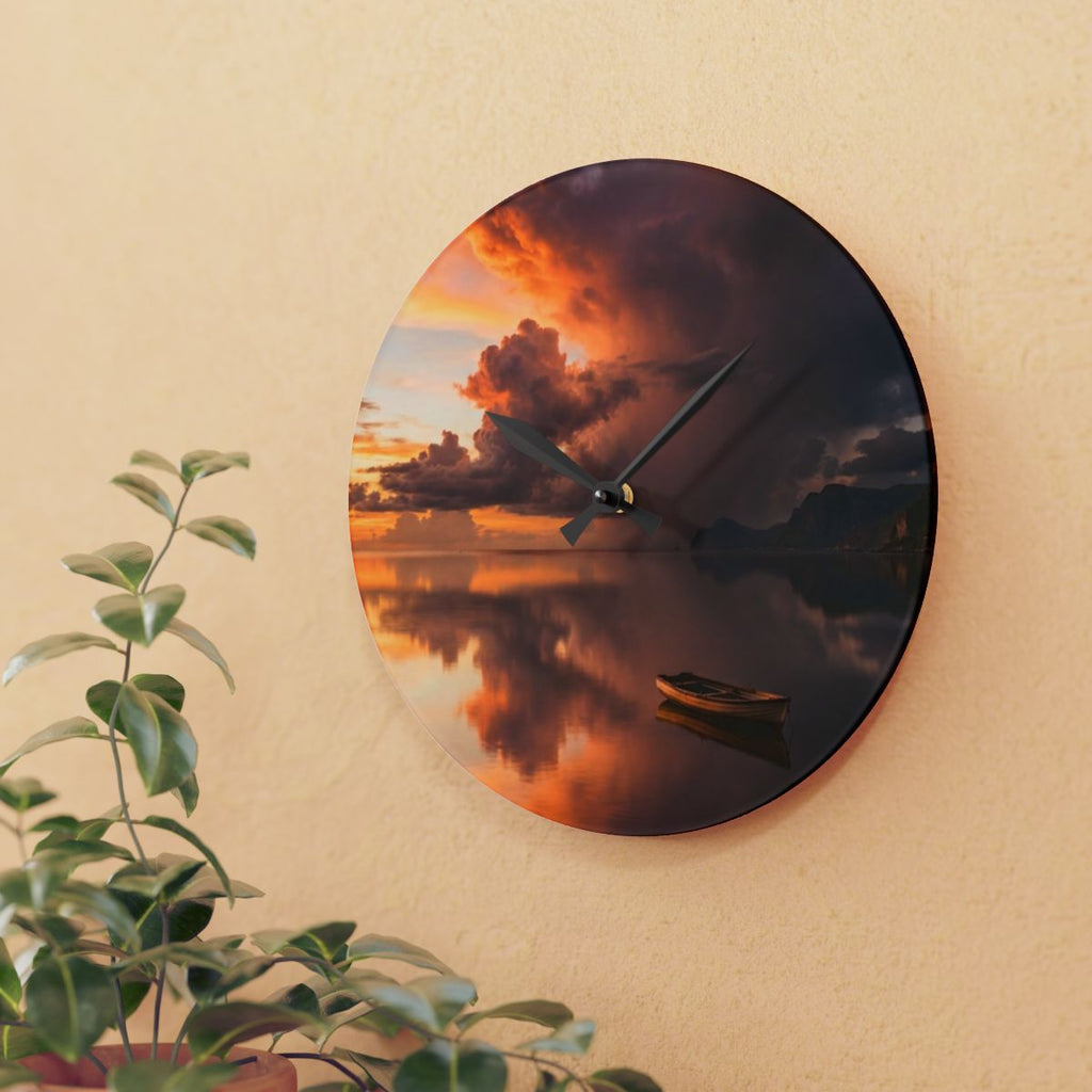 Acrylic Wall Clock - Sunset Lake Silent Timepiece | Echovira...
