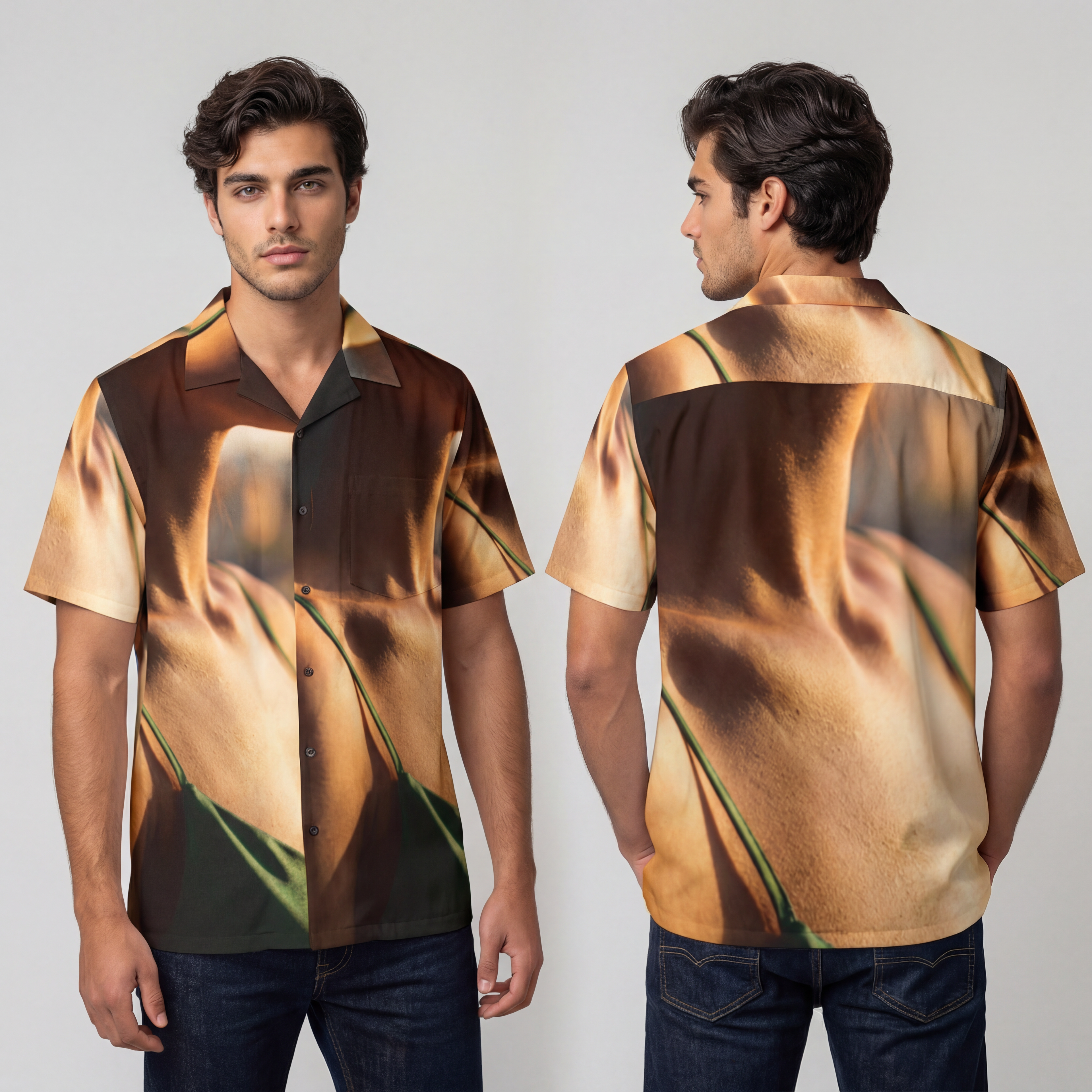 Men's Hawaiian Shirt - Emerald Sunset Escape
