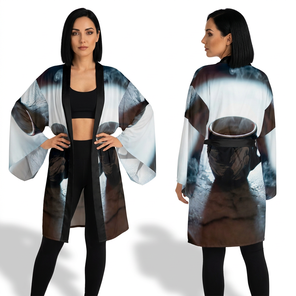 Espresso Cafe Long Sleeve Kimono Robe