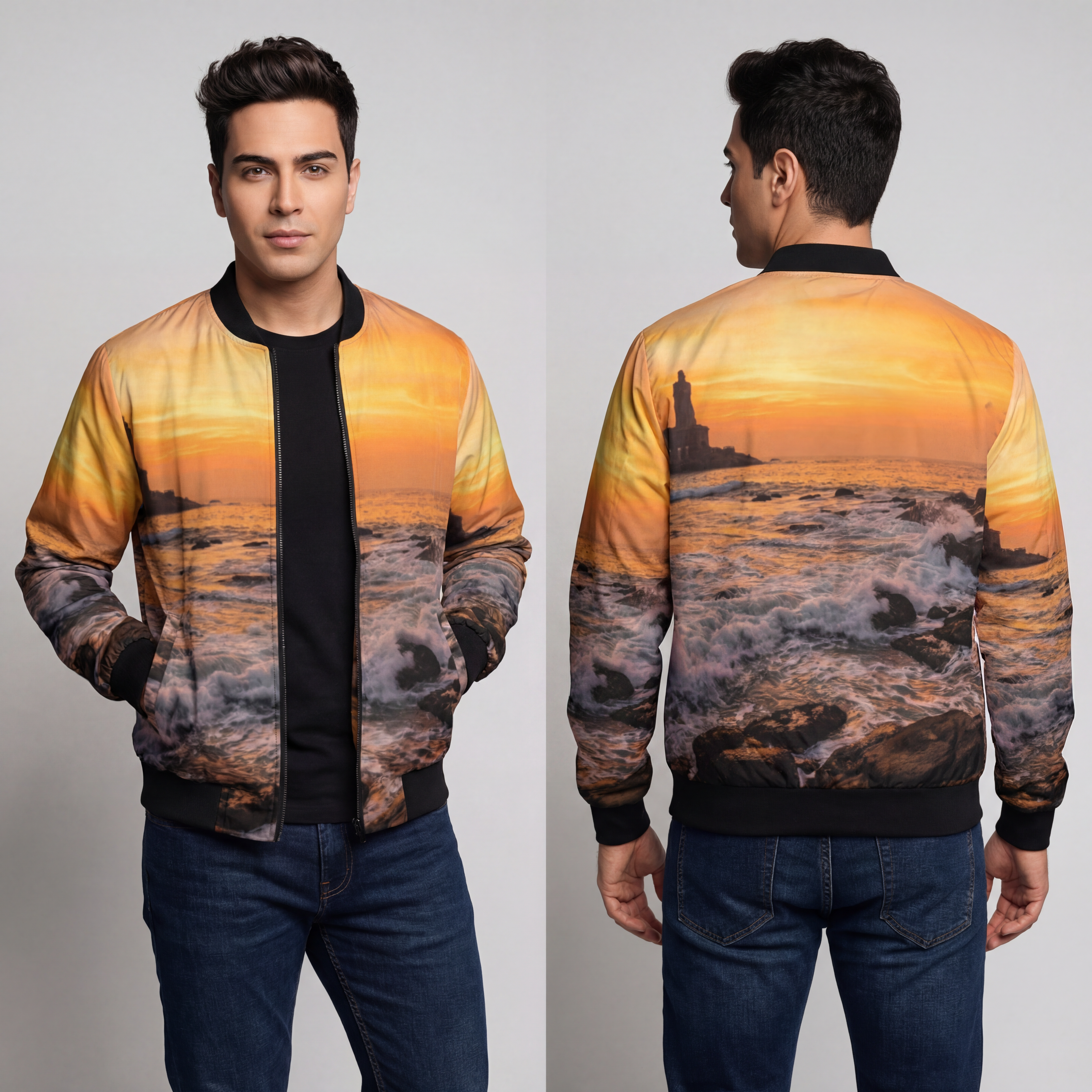 Men's Bomber Jacket - Majestic Ocean Dawn