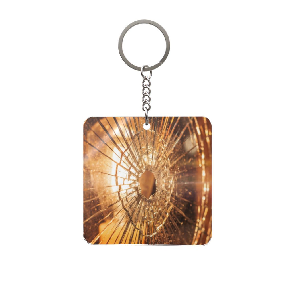 Square Keychain - Shattered Amber Glass Art | Echovira...