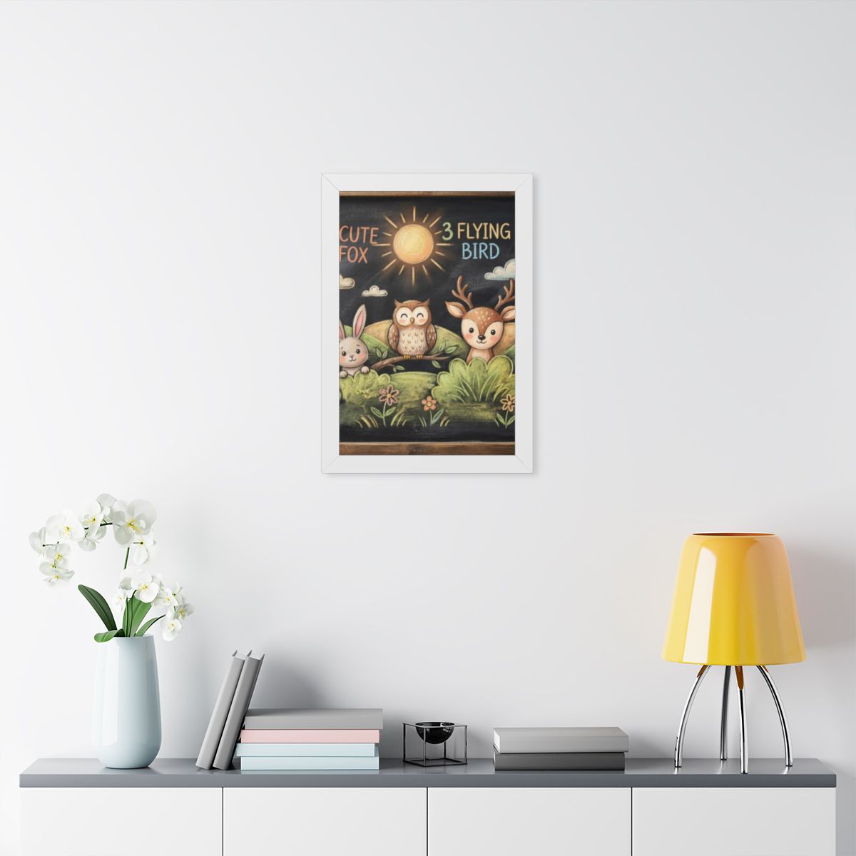 Framed Vertical Poster - Woodland Friends Meadow — White......