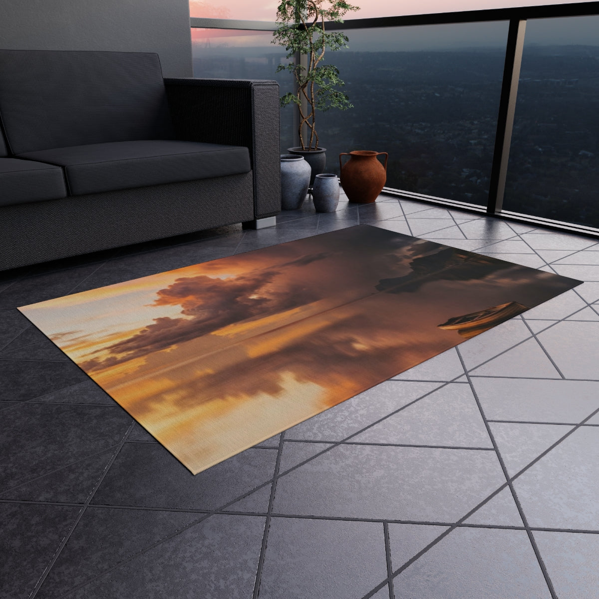 Outdoor Rug - Sunset Storm Horizon Patio Accent | Echovira...