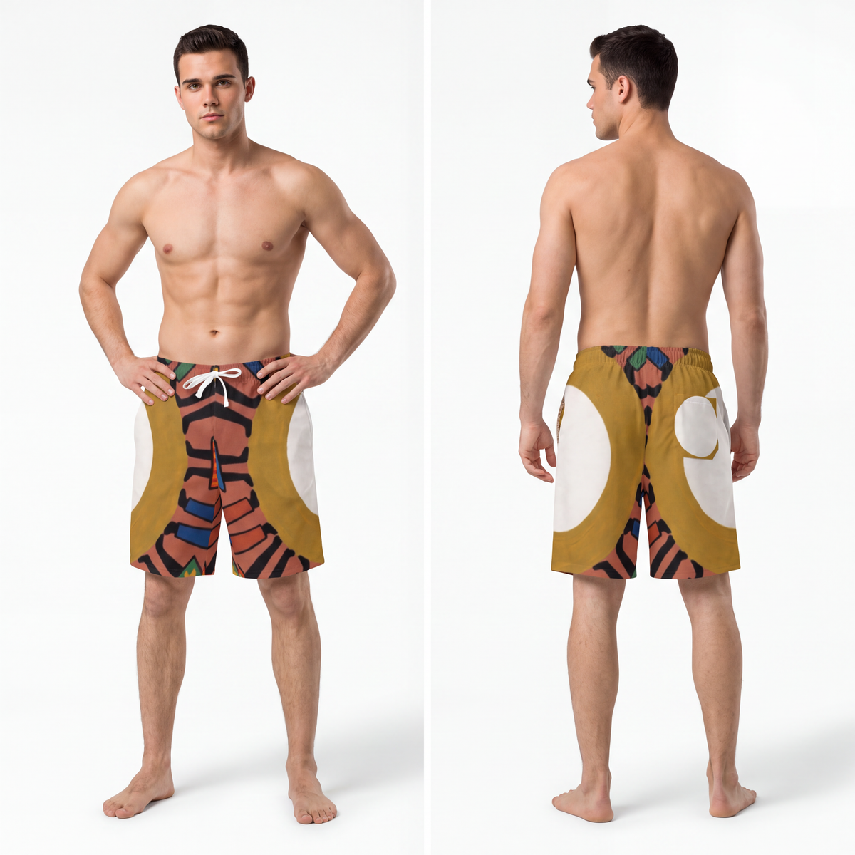 Men's Athletic Long Shorts - Unity Mandala Folk Art |...