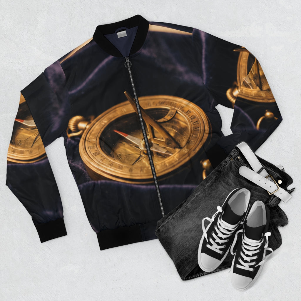 Men's Bomber Jacket with Brass Sundial Art