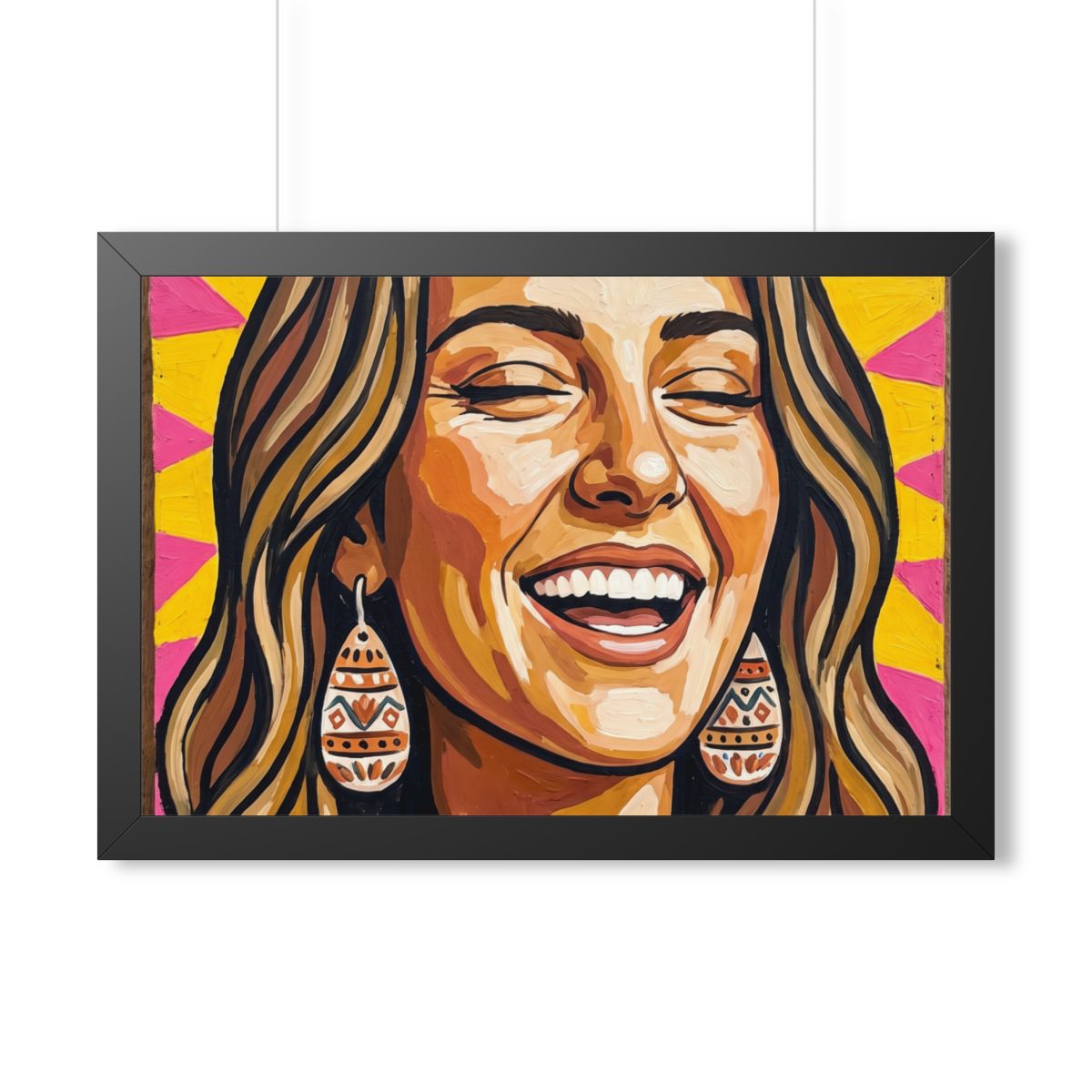 Framed Horizontal Poster - Radiant Joy Boho Pop Art Portrait...