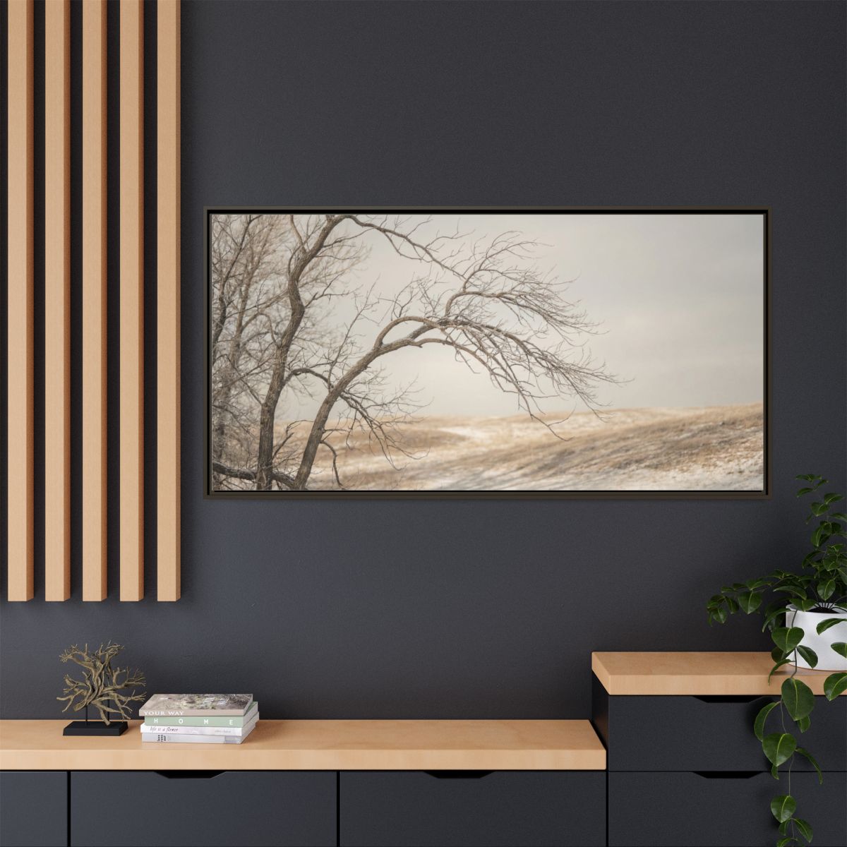 Framed Canvas Art - Minimalist Winter — Espresso / 1.25"